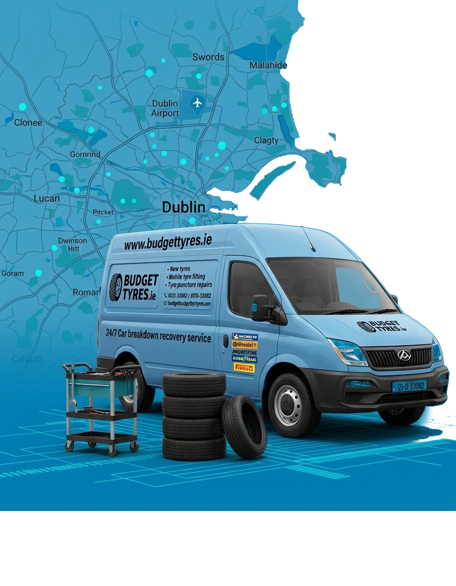 Vehicle in front of map of Dublin